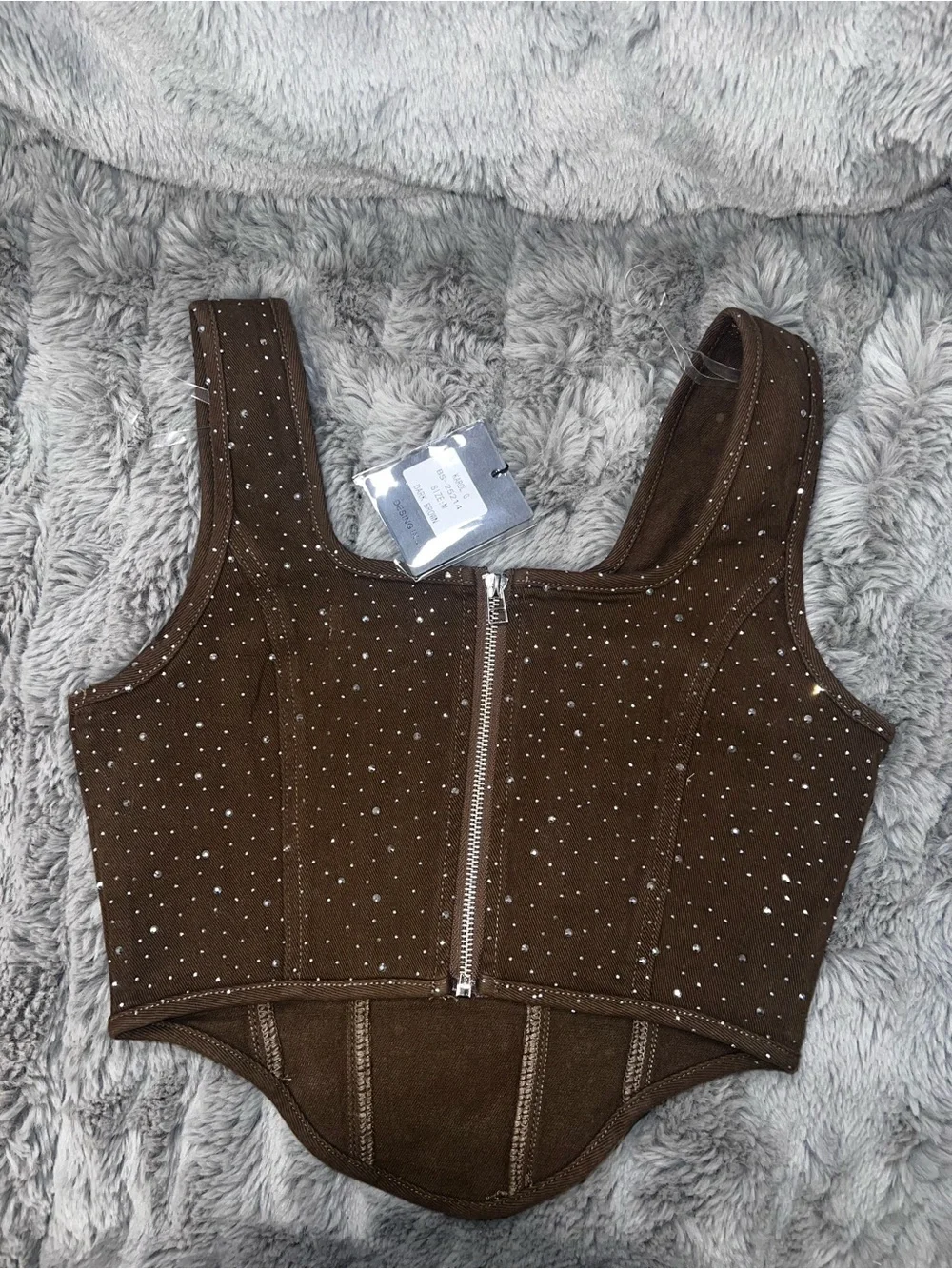 Brown Sparkle Corset-Style Tank Top - Picture 3 of 3